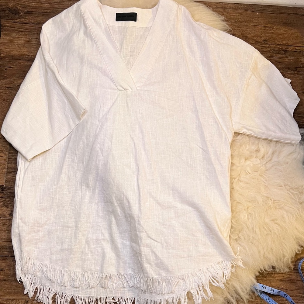Blaque Label Frayed Hem White Linen Tunic with Pockets Size XS oversized fit